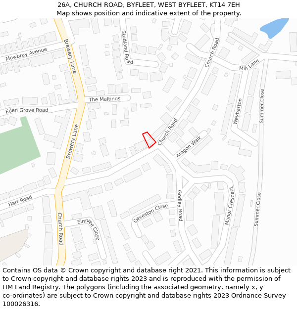 26A, CHURCH ROAD, BYFLEET, WEST BYFLEET, KT14 7EH: Location map and indicative extent of plot