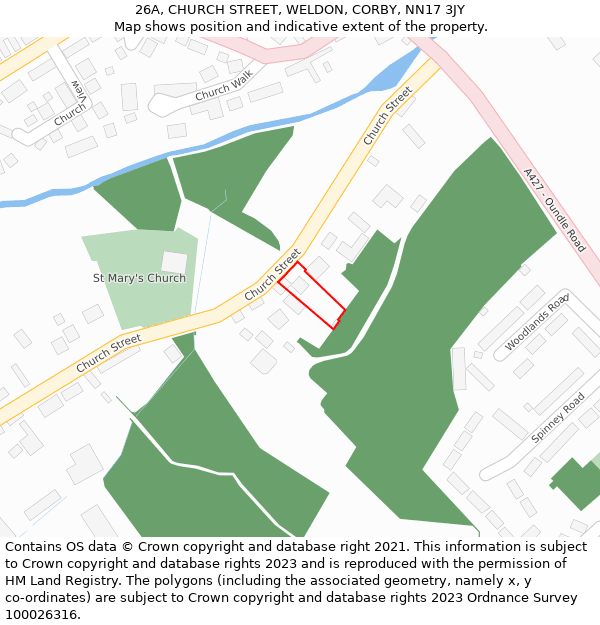 26A, CHURCH STREET, WELDON, CORBY, NN17 3JY: Location map and indicative extent of plot