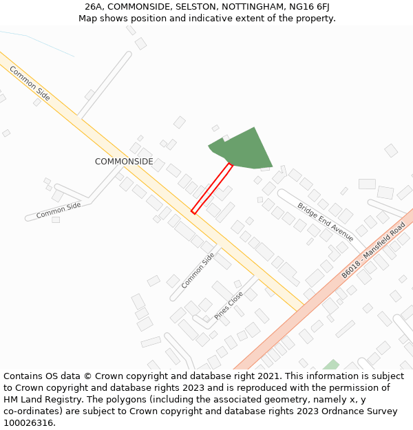 26A, COMMONSIDE, SELSTON, NOTTINGHAM, NG16 6FJ: Location map and indicative extent of plot