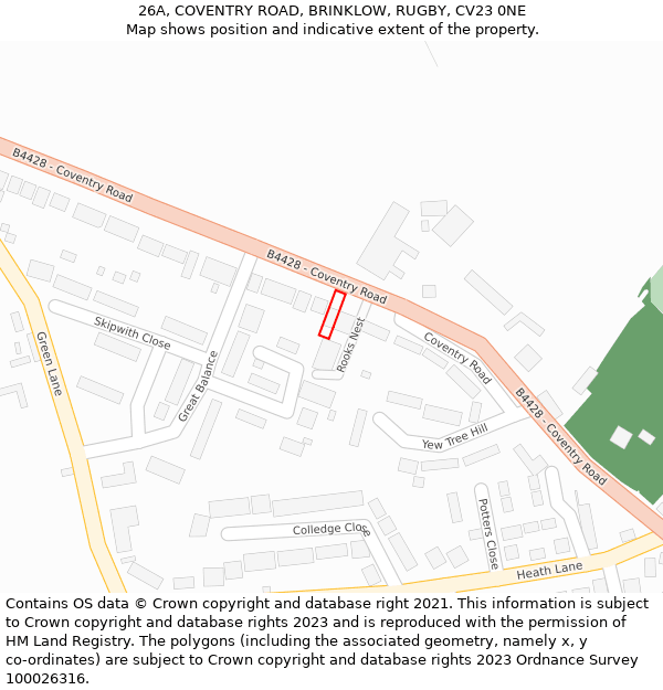 26A, COVENTRY ROAD, BRINKLOW, RUGBY, CV23 0NE: Location map and indicative extent of plot