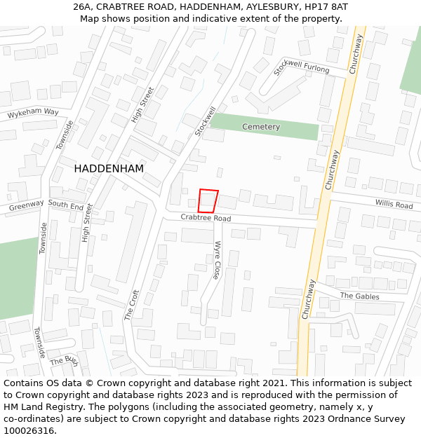 26A, CRABTREE ROAD, HADDENHAM, AYLESBURY, HP17 8AT: Location map and indicative extent of plot