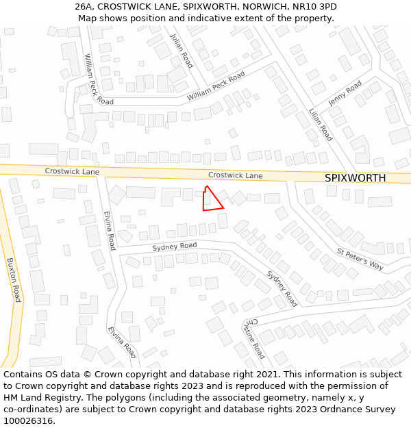 26A, CROSTWICK LANE, SPIXWORTH, NORWICH, NR10 3PD: Location map and indicative extent of plot