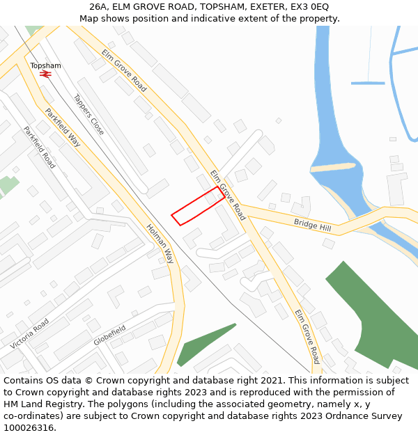 26A, ELM GROVE ROAD, TOPSHAM, EXETER, EX3 0EQ: Location map and indicative extent of plot