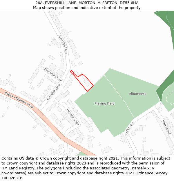 26A, EVERSHILL LANE, MORTON, ALFRETON, DE55 6HA: Location map and indicative extent of plot