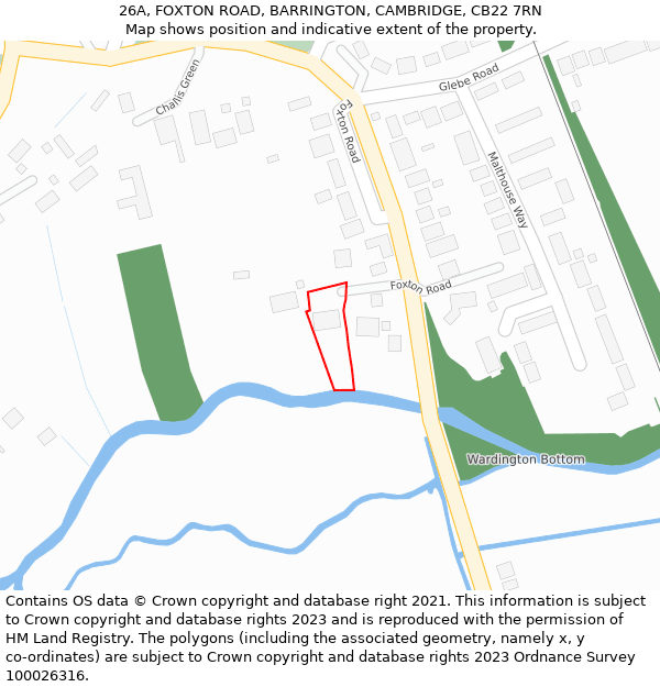 26A, FOXTON ROAD, BARRINGTON, CAMBRIDGE, CB22 7RN: Location map and indicative extent of plot