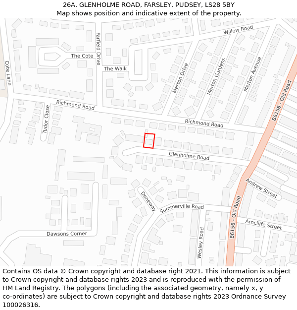 26A, GLENHOLME ROAD, FARSLEY, PUDSEY, LS28 5BY: Location map and indicative extent of plot