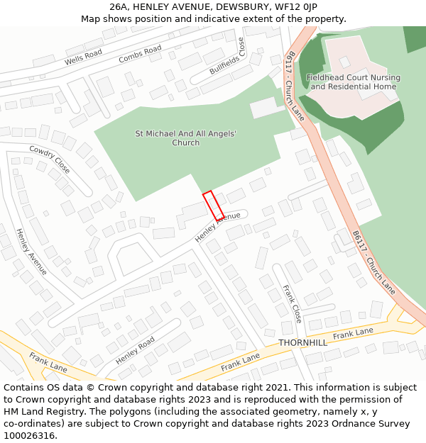 26A, HENLEY AVENUE, DEWSBURY, WF12 0JP: Location map and indicative extent of plot