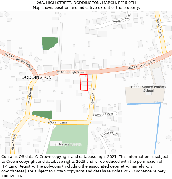 26A, HIGH STREET, DODDINGTON, MARCH, PE15 0TH: Location map and indicative extent of plot