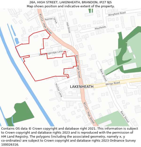 26A, HIGH STREET, LAKENHEATH, BRANDON, IP27 9JS: Location map and indicative extent of plot