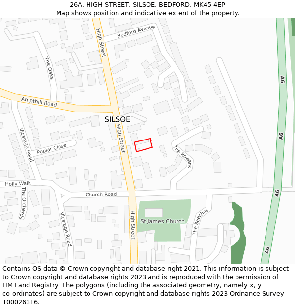 26A, HIGH STREET, SILSOE, BEDFORD, MK45 4EP: Location map and indicative extent of plot