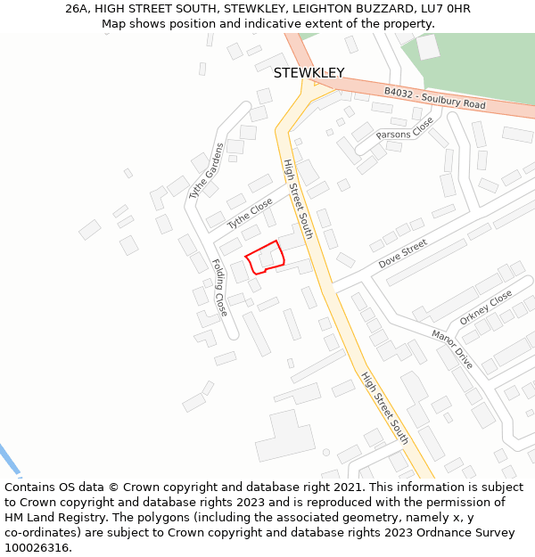 26A, HIGH STREET SOUTH, STEWKLEY, LEIGHTON BUZZARD, LU7 0HR: Location map and indicative extent of plot