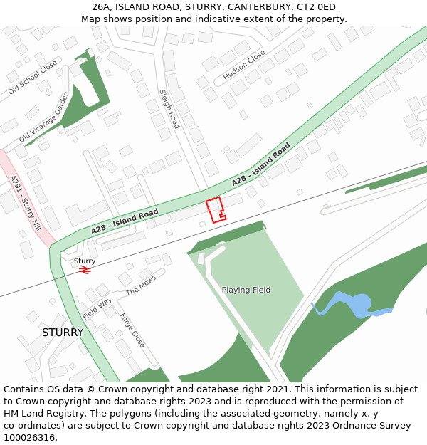 26A, ISLAND ROAD, STURRY, CANTERBURY, CT2 0ED: Location map and indicative extent of plot