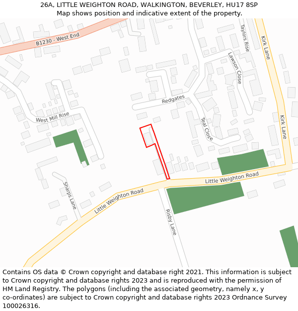 26A, LITTLE WEIGHTON ROAD, WALKINGTON, BEVERLEY, HU17 8SP: Location map and indicative extent of plot