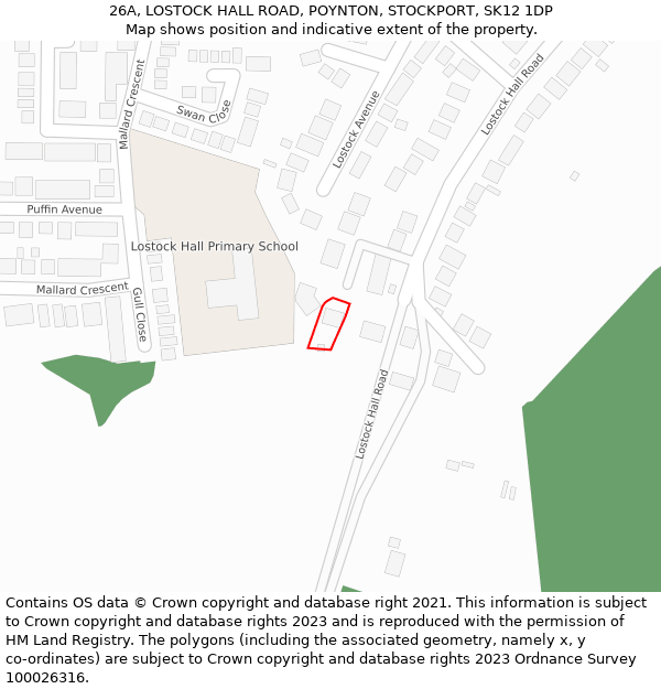 26A, LOSTOCK HALL ROAD, POYNTON, STOCKPORT, SK12 1DP: Location map and indicative extent of plot