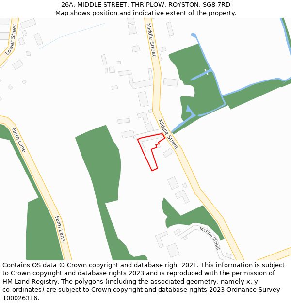 26A, MIDDLE STREET, THRIPLOW, ROYSTON, SG8 7RD: Location map and indicative extent of plot