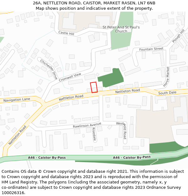 26A, NETTLETON ROAD, CAISTOR, MARKET RASEN, LN7 6NB: Location map and indicative extent of plot