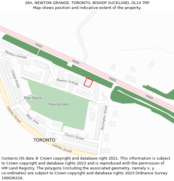 26A, NEWTON GRANGE, TORONTO, BISHOP AUCKLAND, DL14 7RP: Location map and indicative extent of plot