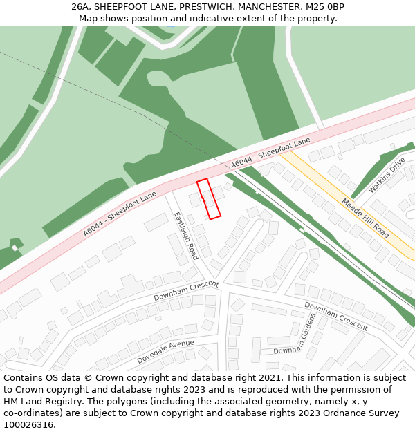 26A, SHEEPFOOT LANE, PRESTWICH, MANCHESTER, M25 0BP: Location map and indicative extent of plot