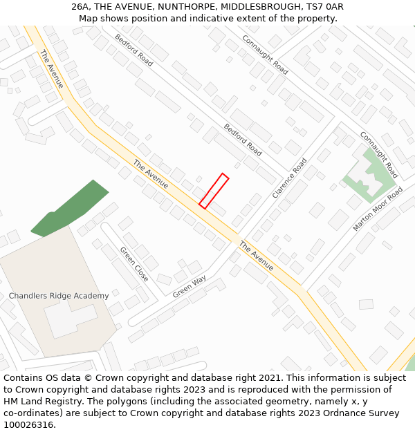 26A, THE AVENUE, NUNTHORPE, MIDDLESBROUGH, TS7 0AR: Location map and indicative extent of plot