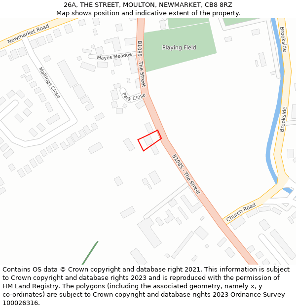 26A, THE STREET, MOULTON, NEWMARKET, CB8 8RZ: Location map and indicative extent of plot