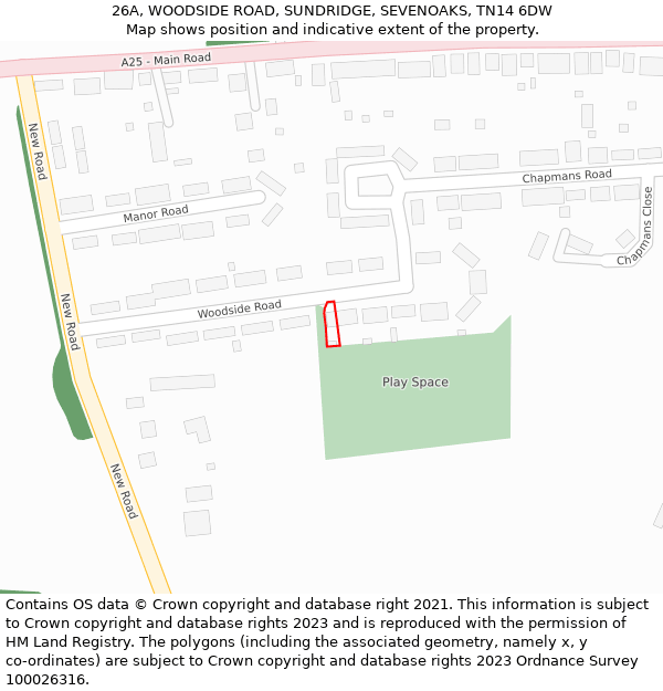 26A, WOODSIDE ROAD, SUNDRIDGE, SEVENOAKS, TN14 6DW: Location map and indicative extent of plot