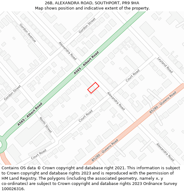 26B, ALEXANDRA ROAD, SOUTHPORT, PR9 9HA: Location map and indicative extent of plot