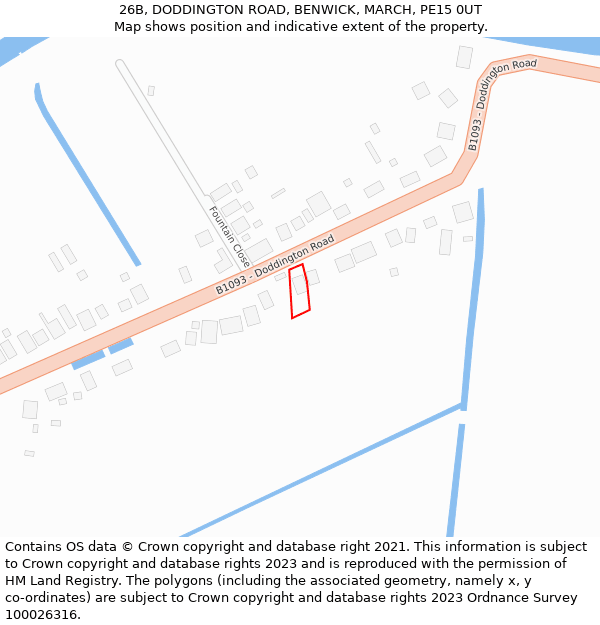 26B, DODDINGTON ROAD, BENWICK, MARCH, PE15 0UT: Location map and indicative extent of plot