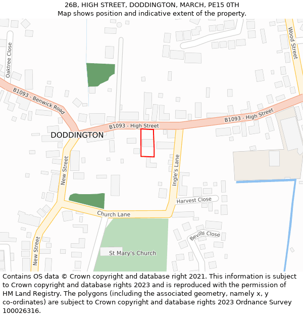 26B, HIGH STREET, DODDINGTON, MARCH, PE15 0TH: Location map and indicative extent of plot