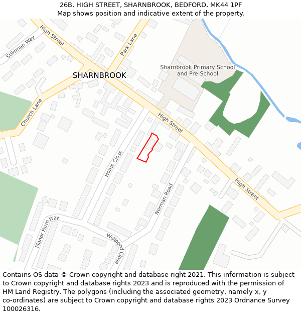 26B, HIGH STREET, SHARNBROOK, BEDFORD, MK44 1PF: Location map and indicative extent of plot
