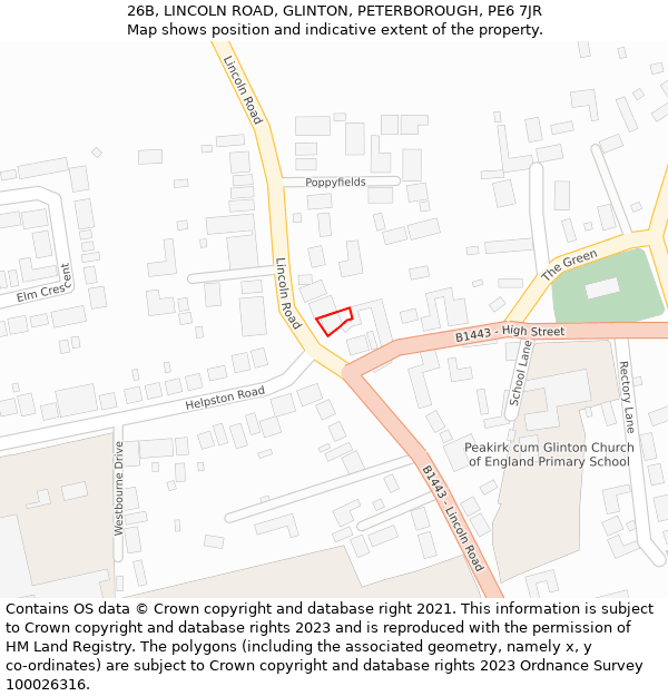 26B, LINCOLN ROAD, GLINTON, PETERBOROUGH, PE6 7JR: Location map and indicative extent of plot