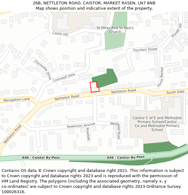 26B, NETTLETON ROAD, CAISTOR, MARKET RASEN, LN7 6NB: Location map and indicative extent of plot