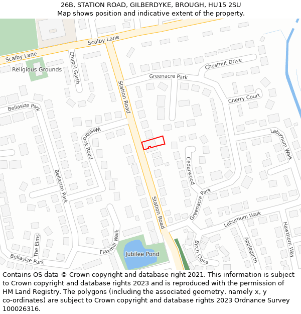 26B, STATION ROAD, GILBERDYKE, BROUGH, HU15 2SU: Location map and indicative extent of plot