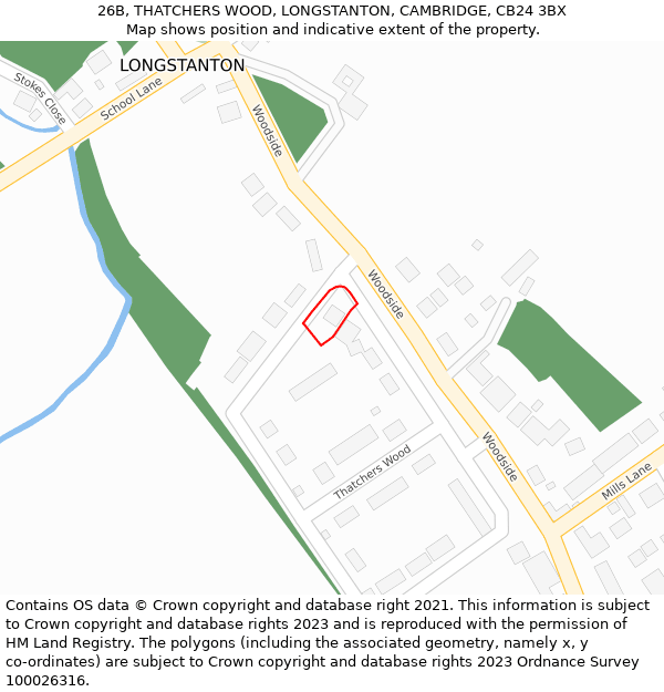 26B, THATCHERS WOOD, LONGSTANTON, CAMBRIDGE, CB24 3BX: Location map and indicative extent of plot