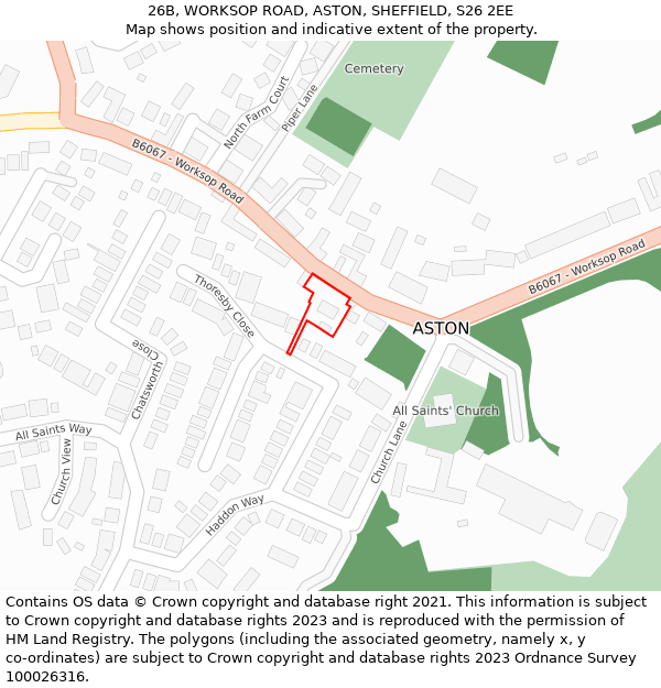 26B, WORKSOP ROAD, ASTON, SHEFFIELD, S26 2EE: Location map and indicative extent of plot