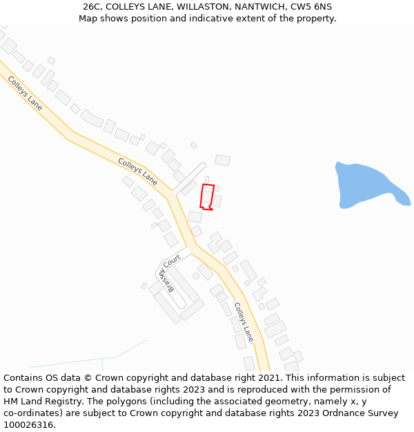 26C, COLLEYS LANE, WILLASTON, NANTWICH, CW5 6NS: Location map and indicative extent of plot