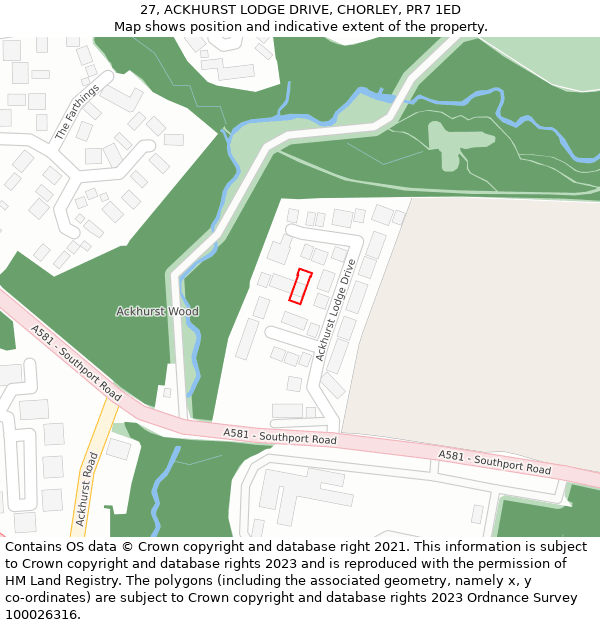 27, ACKHURST LODGE DRIVE, CHORLEY, PR7 1ED: Location map and indicative extent of plot