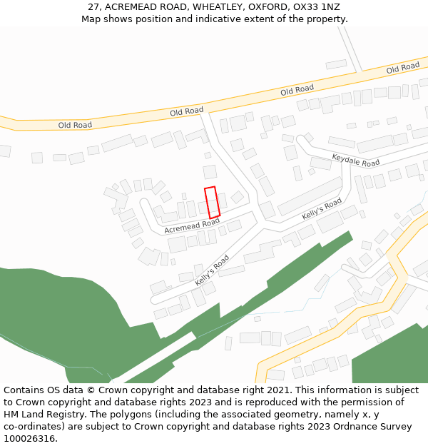 27, ACREMEAD ROAD, WHEATLEY, OXFORD, OX33 1NZ: Location map and indicative extent of plot