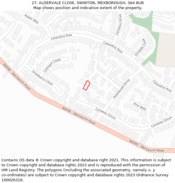 27, ALDERVALE CLOSE, SWINTON, MEXBOROUGH, S64 8UB: Location map and indicative extent of plot