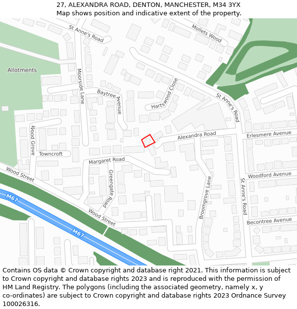 27, ALEXANDRA ROAD, DENTON, MANCHESTER, M34 3YX: Location map and indicative extent of plot