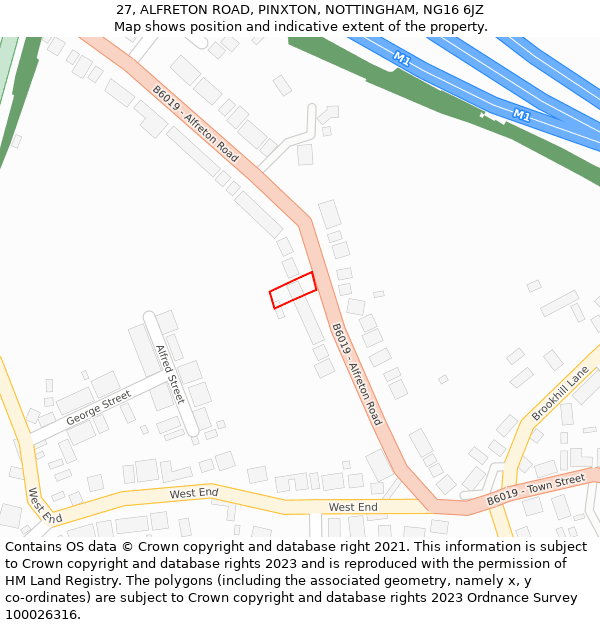 27, ALFRETON ROAD, PINXTON, NOTTINGHAM, NG16 6JZ: Location map and indicative extent of plot