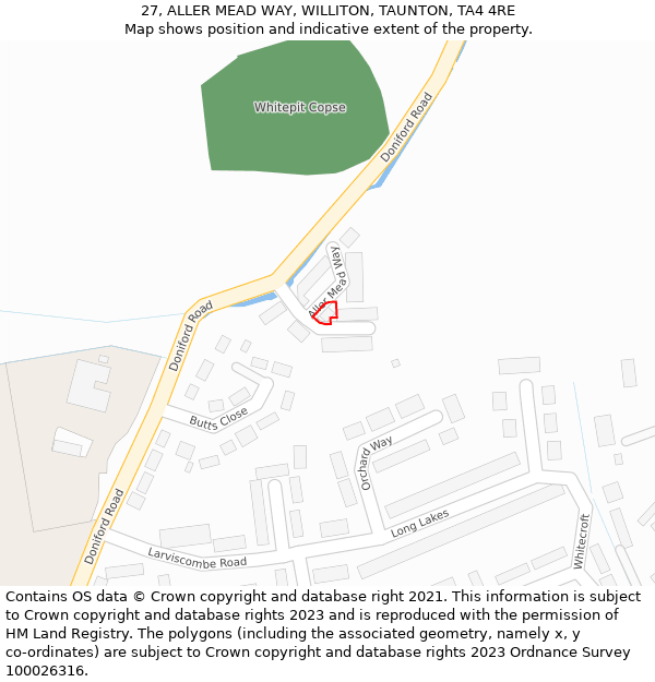 27, ALLER MEAD WAY, WILLITON, TAUNTON, TA4 4RE: Location map and indicative extent of plot