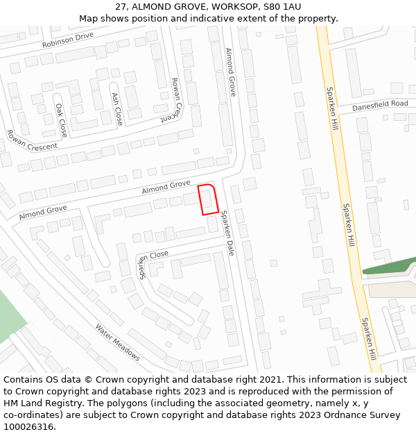 27, ALMOND GROVE, WORKSOP, S80 1AU: Location map and indicative extent of plot