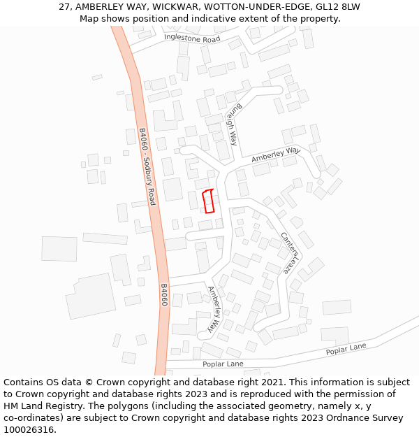 27, AMBERLEY WAY, WICKWAR, WOTTON-UNDER-EDGE, GL12 8LW: Location map and indicative extent of plot