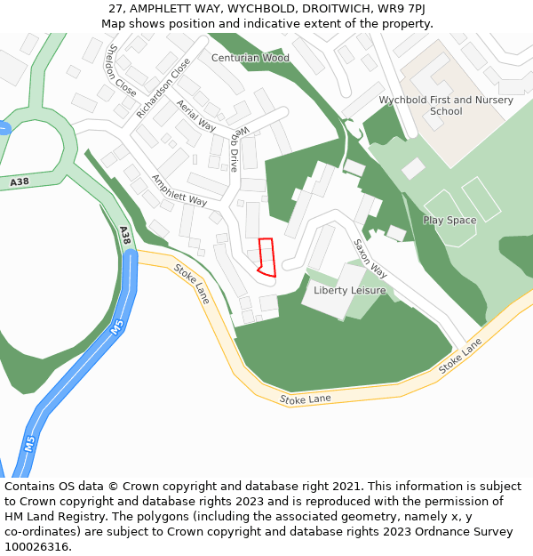 27, AMPHLETT WAY, WYCHBOLD, DROITWICH, WR9 7PJ: Location map and indicative extent of plot