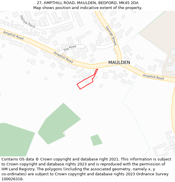 27, AMPTHILL ROAD, MAULDEN, BEDFORD, MK45 2DA: Location map and indicative extent of plot