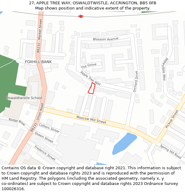 27, APPLE TREE WAY, OSWALDTWISTLE, ACCRINGTON, BB5 0FB: Location map and indicative extent of plot