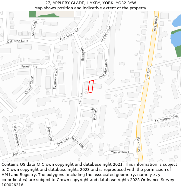 27, APPLEBY GLADE, HAXBY, YORK, YO32 3YW: Location map and indicative extent of plot