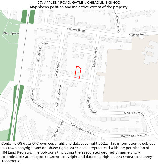 27, APPLEBY ROAD, GATLEY, CHEADLE, SK8 4QD: Location map and indicative extent of plot