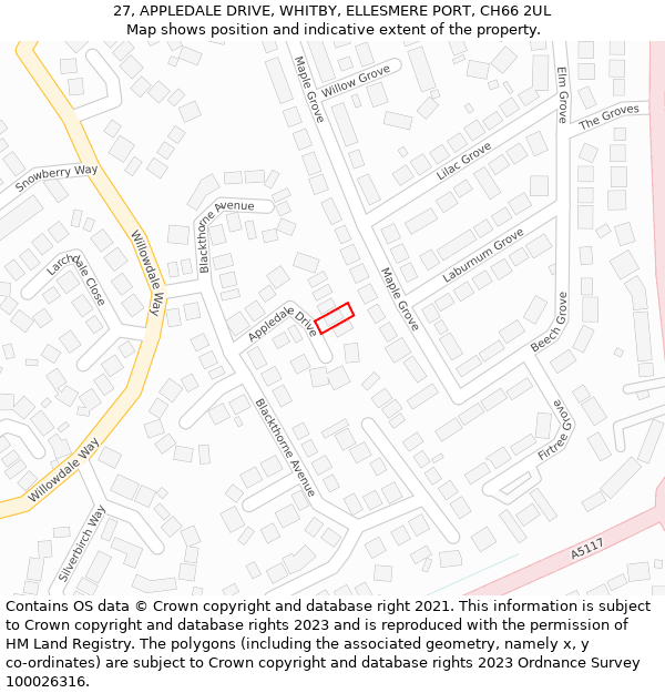 27, APPLEDALE DRIVE, WHITBY, ELLESMERE PORT, CH66 2UL: Location map and indicative extent of plot