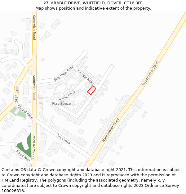 27, ARABLE DRIVE, WHITFIELD, DOVER, CT16 3FE: Location map and indicative extent of plot